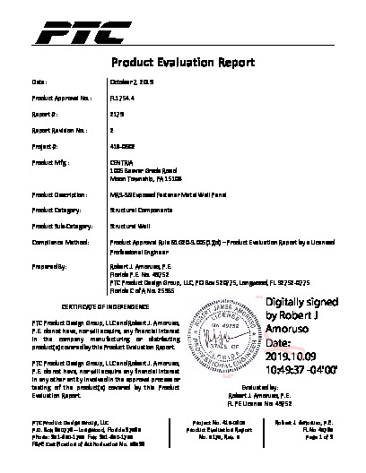 PR TECH DOCS FL1754 R6 AE PER 2179 REV2 418-0602 MR3-36 EXPOSED FASTENER METAL WALL PANEL APPENDICES SS