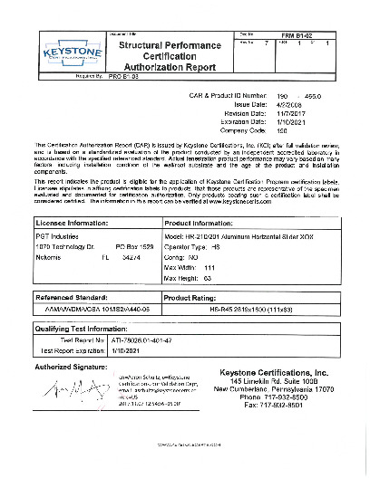 PR CERTIFICATE FL1844 R24 C CAC HR-210 CERTIFICATION B