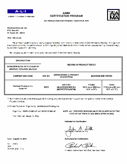 PR CERTIFICATE FL2717 R6 C CAC GSH3 SINGLE HUNG DOWNSIZE - 14