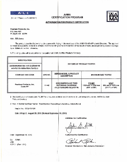 PR CERTIFICATE FL2722 R7 C CAC G252 TWIN OUTSWING CASEMENT - AW PG100 - 13