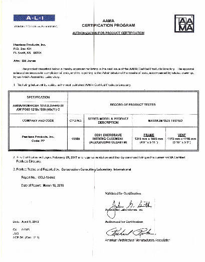 PR CERTIFICATE FL2722 R7 C CAC G261 INSWING CASEMENT - AW PG80 - 13