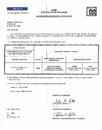 PR CERTIFICATE FL2722 R7 C CAC G361 INSWING CASEMENT - AW PG80 - 13