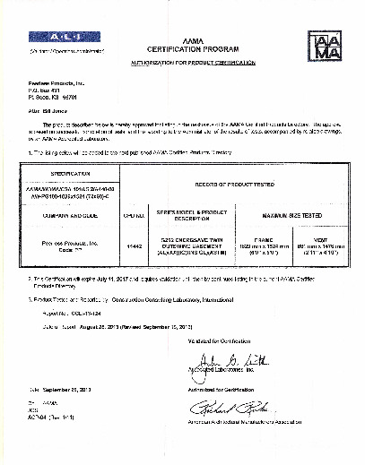 PR CERTIFICATE FL2722 R7 C CAC G552 TWIN OUTSWING CASEMENT - AW PG100 - 13