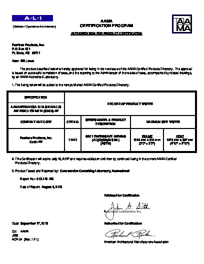 PR CERTIFICATE FL2725 R8 C CAC G501 PO - 13
