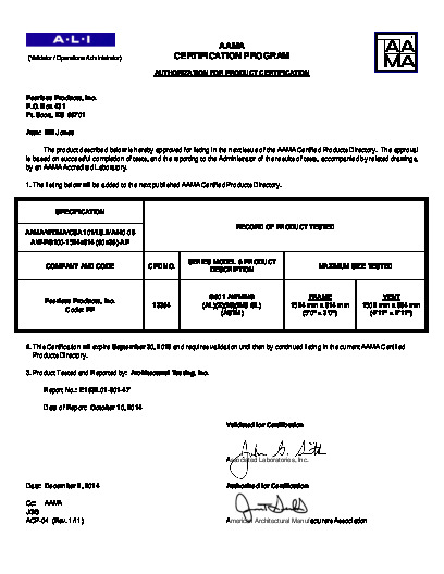 PR CERTIFICATE FL2725 R8 C CAC G601 PO  -14