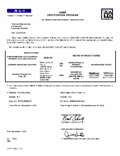 PR CERTIFICATE FL2725 R8 C CAC PP G605 IMPACT AW PG65 48X72