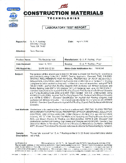 PR TECH DOCS FL2894 R7 TR TILE UNDERLAYMENT QUALITY