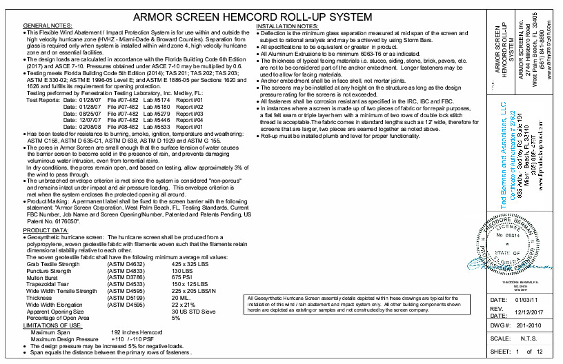 PR INSTL DOCS FL320 R8 II FL320 INSTALLATION INSTRUCTIONS-HEMCORD ROLL-UP SYSTEM