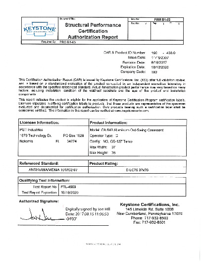 PR CERTIFICATE FL330 R16 C CAC CA-640 CERTIFICATION B