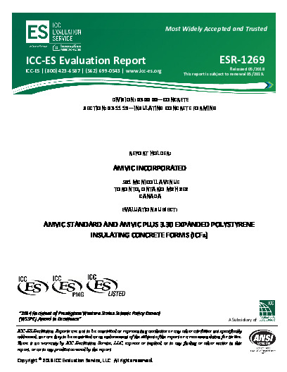 PR TECH DOCS FL814 R5 AE ESR-1269 - AMVIC ICF - MAY 2018