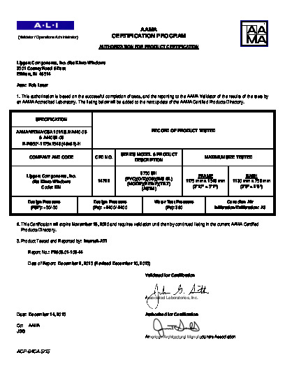 PR CERTIFICATE FL993 R16 C CAC FL993 R11 C CAC 993.1 AAMA CERT