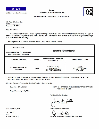 PR CERTIFICATE FL185 R11 C CAC V1500-DEC 50X50 R100 042223