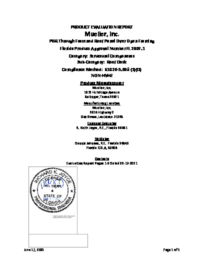 PR TECH DOCS FL2807 R6 AE PBR ROOF EVALUATION REPORT