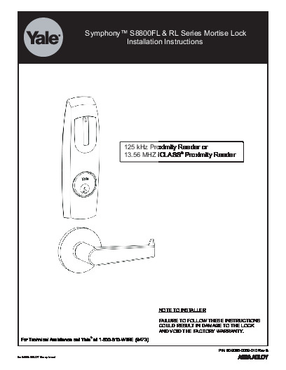 PR INSTL DOCS FL3063 R10 II S8800FLXSYMTRIMMORTISELOCKS