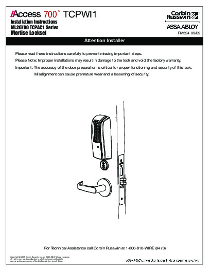 PR INSTL DOCS FL3067 R11 II FM324-ML20700