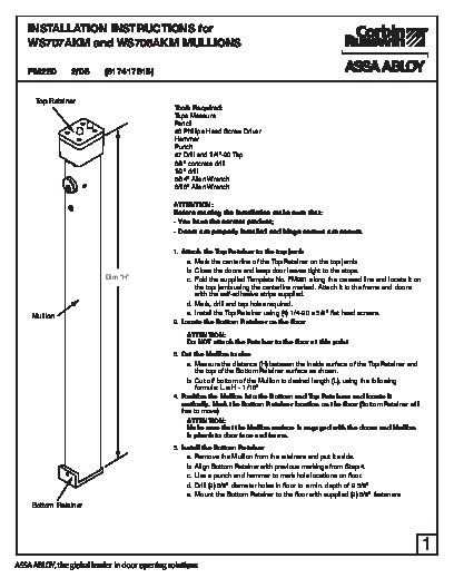 PR Instl Docs FL3067 R12 II FM280. WS707AKMWS708AKM MullionsInstInsruc
