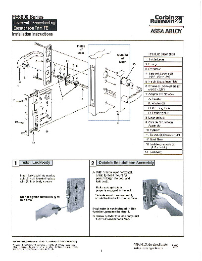 PR INSTL DOCS FL3067 R13 II FE6600 FREEWHEELING LEVER ESCUT. TRIM INST. INSTRUC