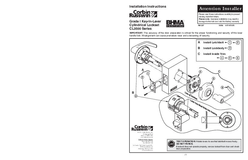 PR INSTL DOCS FL3067 R7 II FM237 CL3500INSTINSTRUC