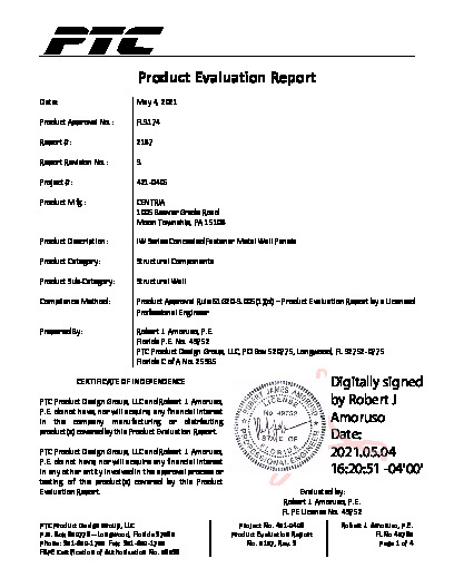 PR TECH DOCS FL3174 R7 AE PER 2187 REV3 IW SERIES CONCEALED FASTENER METAL WALL PANEL APPENDICES SS