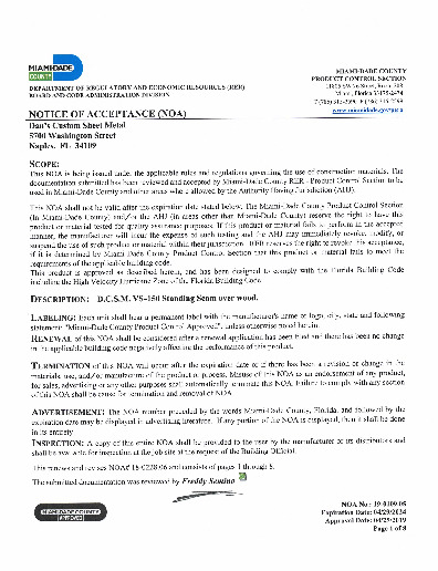 PR INSTL DOCS FL3546 R10 II DCSM VS150 MIAMI DADE NOA 19-0109.05