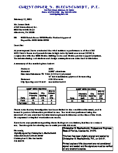 PR TECH DOCS FL3556 R8 AE MRD HVHZ REPORT 2021-2-17 SEALED