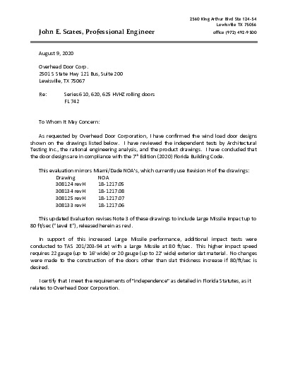 PR TECH DOCS FL742 R11 AE FL742 R10 AE EVAL REPT 610 620 625 HVHZ R0S
