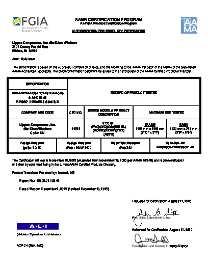 PR CERTIFICATE FL993 R17 C CAC (B) 993.1 AAMA CERT