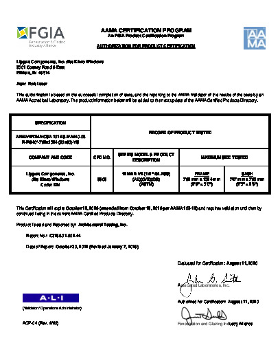 PR CERTIFICATE FL993 R18 C CAC (B) 993.8 AAMA CERT