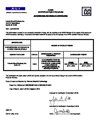 PR CERTIFICATE FL4571 R16 C CAC 32 X 36 CLAD SEG  HEAD SH HYBRID W-N RS CONCEALED J L  PG50 UPGRADE