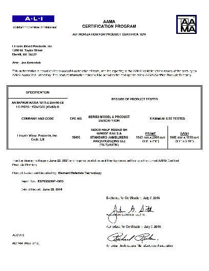 PR CERTIFICATE FL4571 R16 C CAC 40 X 42 WH-SH - WIDE RAIL - SJL
