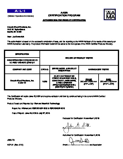 PR CERTIFICATE FL4571 R17 C CAC 32 X 36 CLAD HALF ROUND SH HYBRID W-N RS CONCEALED J L  PG50 UPGRADE