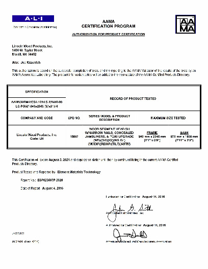 PR CERTIFICATE FL4571 R17 C CAC 32 X 37 WS-SH - NARROW RAIL - CJL - PG50