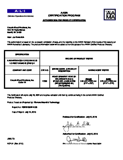 PR CERTIFICATE FL4571 R17 C CAC 32 X 37 WS-SH - NARROW RAIL - SJL