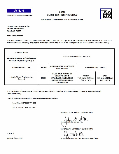 PR CERTIFICATE FL4571 R17 C CAC 40 X 42 CH-SH - WIDE RAIL - SJL