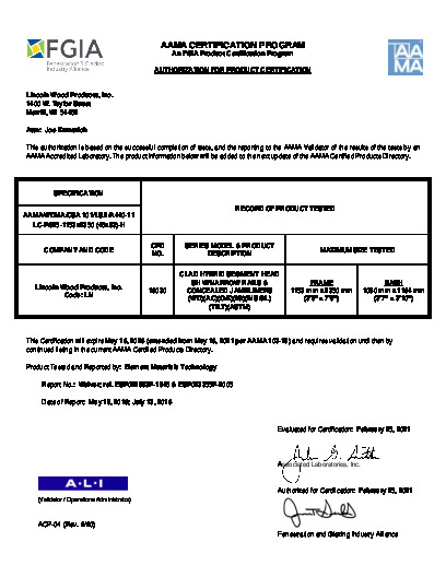PR CERTIFICATE FL4571 R18 C CAC LINCOLN - CLAD HYBRID SEGMENT HEAD SH W-N.RS. - CONCEALED J.LS. (1)   FEB. 2021 (EXT.5)