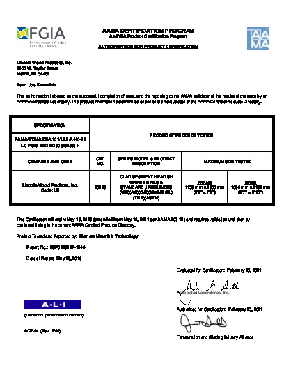 PR CERTIFICATE FL4571 R18 C CAC LINCOLN - CLAD SEGMENT HEAD SH W-W.RS. - STD. J.LS. (1) FEB. 2021 (EXT.5)