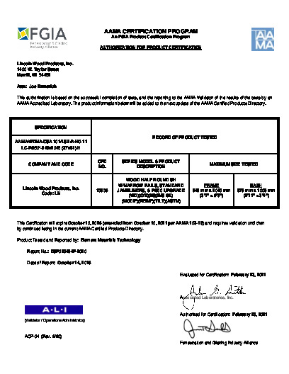 PR CERTIFICATE FL4571 R18 C CAC LINCOLN - WOOD HALF ROUND SH W-N.RS. - STD. J.LS. - PG50 UPGRADE   FEB. 2021 (EXT.5)