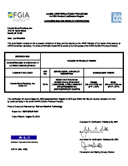 PR CERTIFICATE FL4571 R18 C CAC LINCOLN - WOOD HALF ROUND SH W-W.RS. - STD. J.LS. - PG50 UPGRADE   FEB. 2021 (EXT.5)
