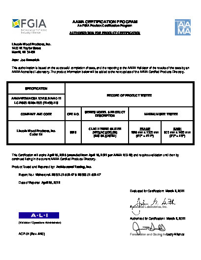 PR CERTIFICATE FL4572 R10 C CAC LINCOLN - CLAD HYBRID GLIDER   MAR. 2021 (EXT.5)