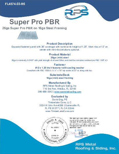 PR TECH DOCS FL4574 R6 AE 26GA SUPERPRO PBR 16GASTEEL