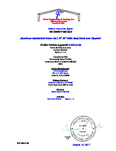 PR TECH DOCS FL4595 R4 AE ALUMINUM ML  1.5 OVER PLYWOOD HVHZ SECURED