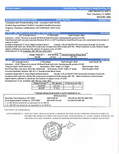 PR Instl Docs FL4610 R6 II FL 4610 Flash Custom Metal Roofing Complete REPORT