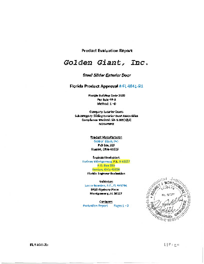 PR TECH DOCS FL4641 R4 AE FL4641 R4 AE FL 4641 GOLDEN GIANT EVAL STEEL SLIDER -REVISED