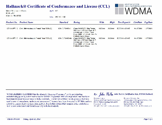 PR CERTIFICATE FL4809 R19 C CAC CCL FOR MARVIN 407-H-1077.16, .17