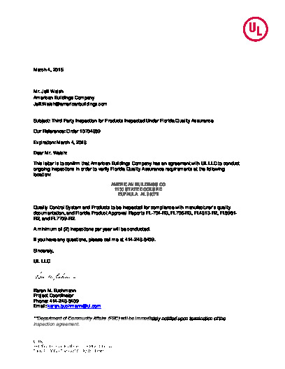 PR CERTIFICATE FL4813 R5 C CAC AMERICAN BUILDINGS COMPANY SERVICE CONF ORDER 10704869