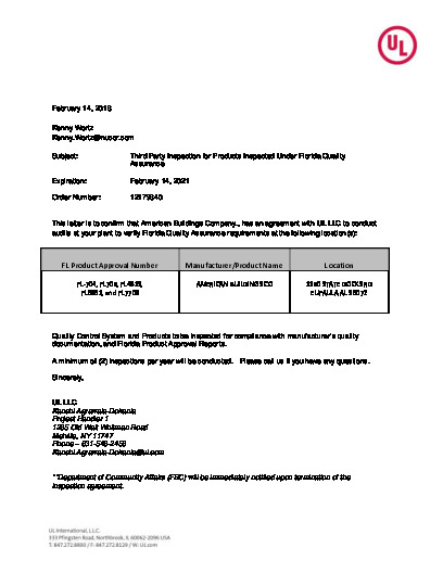 PR CERTIFICATE FL4813 R6 C CAC THRU 2021 AMERICAN BUILDINGS COMPANY.., FLQA SERVICE CONFIRMATION LETTE...