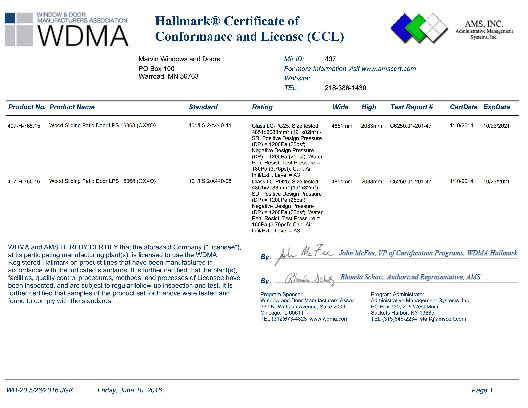 PR CERTIFICATE FL4939 R19 C CAC CCL FOR MARVIN 407-H-765.15, .16