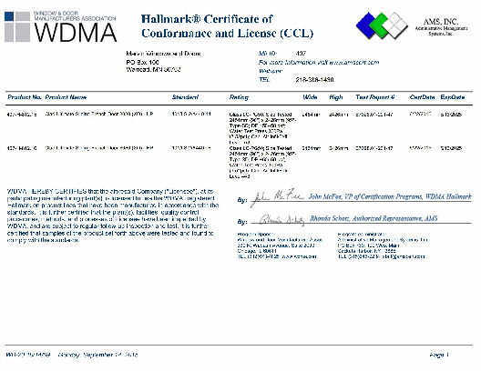 PR CERTIFICATE FL4939 R19 C CAC CCL FOR MARVIN 407-H-812.15, .16