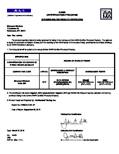 PR CERTIFICATE FL5185 R7 C CAC 08-08 AW 60X36 R50 (EXT.)