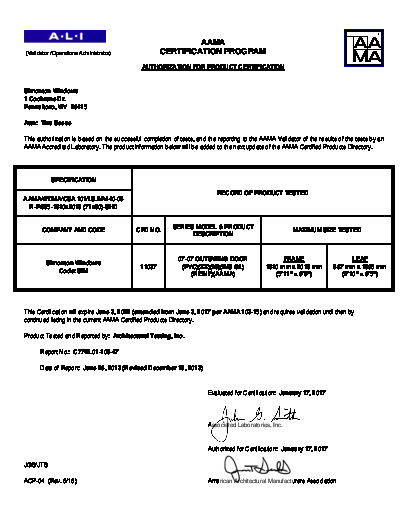 PR CERTIFICATE FL5198 R13 C CAC 07-07 FHOS GD 71X80 R PG35